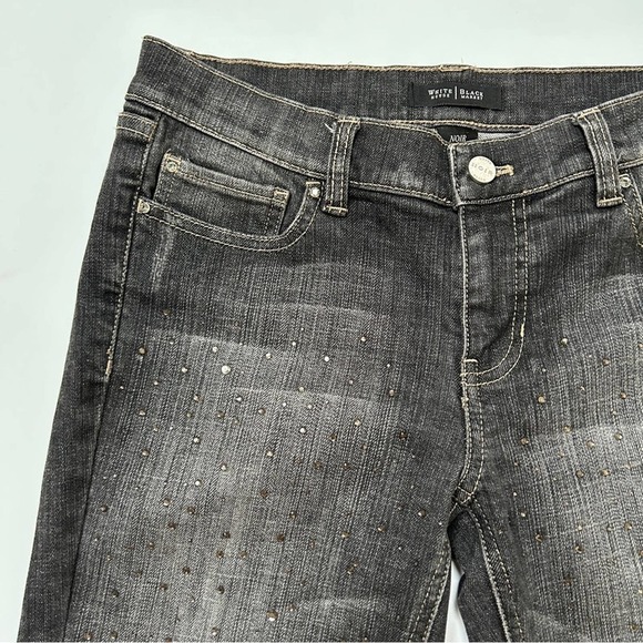 White House Black Market Charcoal Black Rhinestone Crop Denim Jeans, Size 6 - Picture 12 of 15